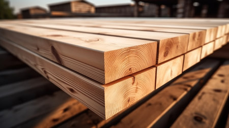 Stacked lumber, Wooden boards, lumber.の素材