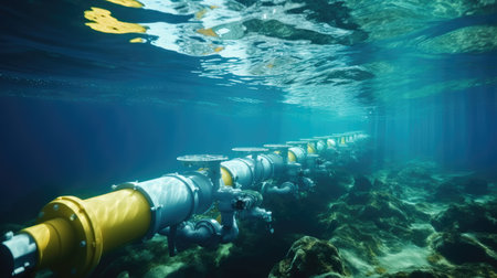 Oil pipeline underwater, Underwater pipeline for gas or oil transport.の素材