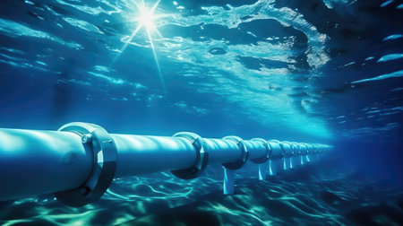 Oil pipeline underwater, Underwater pipeline for gas or oil transport.の素材
