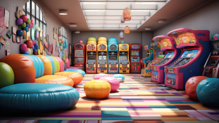 Cozy children room adorned with a vibrant, Children's playroom.の素材