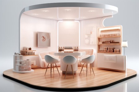 Cosmetics booth design on white background. 3d rendering.の素材