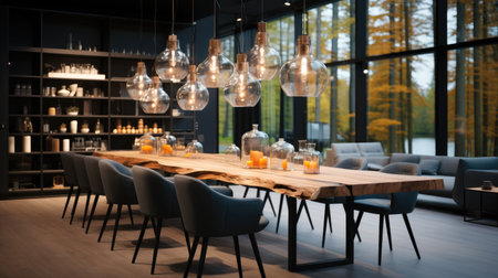 Lighting showroom in dining room at home, Lighting design.の素材
