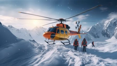 Rescue helicopter rescues climbers on snow trapped.の素材