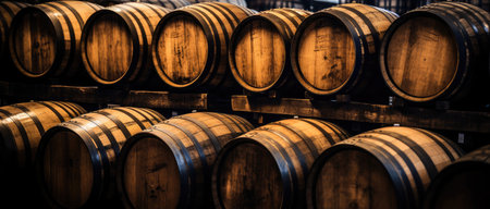 Distillery barrels in wine Cellar.の素材