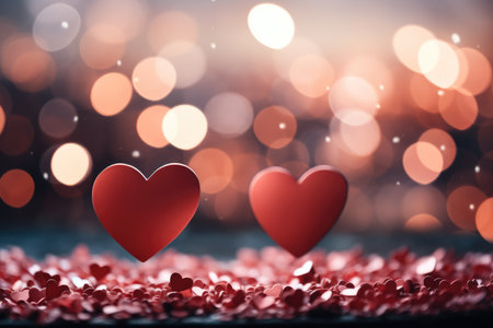 Frame of hearts with red blurred background.の素材