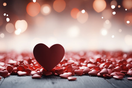 Frame of hearts with red blurred background.の素材