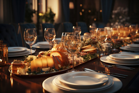 A luxurious scene of a wealthy businessman banquet, Where people enjoy fine wine and delicious food, Luxurious party.の素材