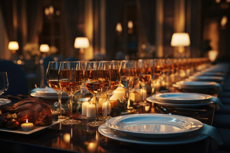 A luxurious scene of a wealthy businessman banquet, Where people enjoy fine wine and delicious food, Luxurious party.の素材