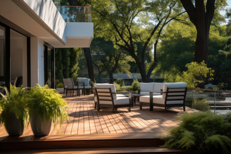 A deck and patio in a modern and contemporary style.の素材