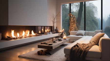 A modern fireplace in living room.の素材
