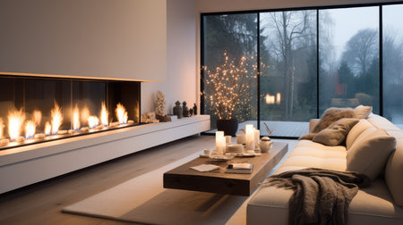 A modern fireplace in living room.の素材