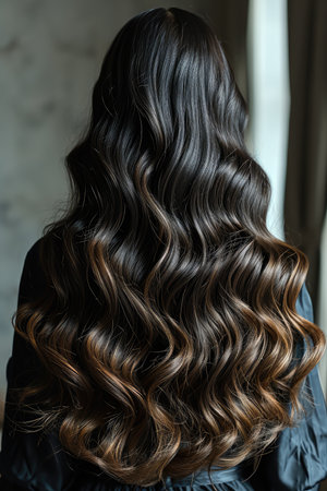 Beautiful long straight hair, Back from behind. Generative AI.の素材
