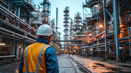 Construction supervision engineer industrial plant. Generative AI.の素材