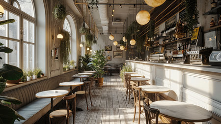 In a cafe, Romantic interiors. Generative AI.の素材