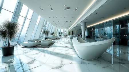 Modern office interior, Minimalist style, White color. Generative AI.の素材