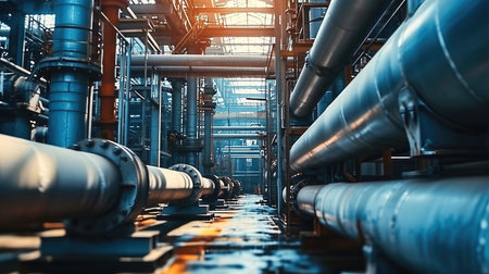 Industrial pipe in industrial plant. Generative AI.の素材
