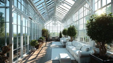 Creative modern sunroom, Conservatory, Interior, Chandelier, Creative. Generative AI.の素材