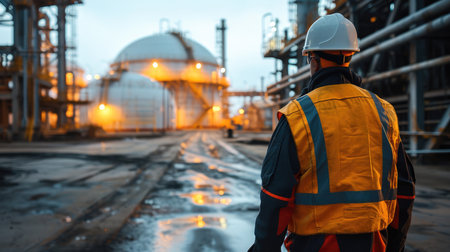 Construction supervision engineer industrial plant. Generative AI.の素材
