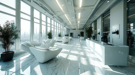 Modern office interior, Minimalist style, White color. Generative AI.の素材