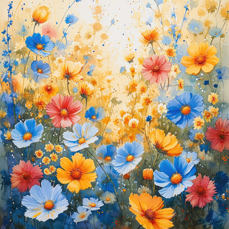 A bright floral romantic watercolor painting paper with love, Texture is organic Natural. Generative AI.の素材