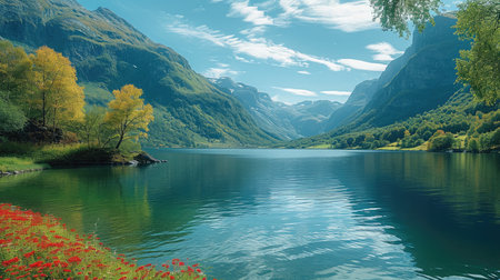 Green mountains and green waters. Generative AI.の素材