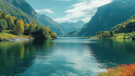 Green mountains and green waters. Generative AI.の素材