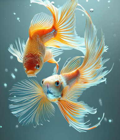 Two siamese fighting fish. Generative AI.の素材