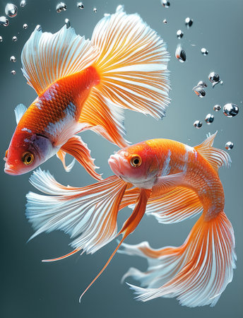 Two siamese fighting fish. Generative AI.の素材