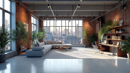 Contemporary loft office. Generative AI.の素材
