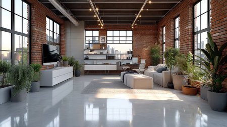 Contemporary loft office. Generative AI.の素材