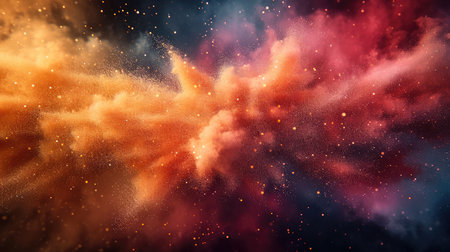 Abstract dark background, Color explosion, Particles, Matte, Sharp focus, Extreme angle. Generative AI.の素材