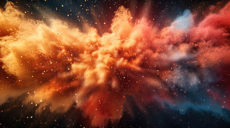 Abstract dark background, Color explosion, Particles, Matte, Sharp focus, Extreme angle. Generative AI.の素材