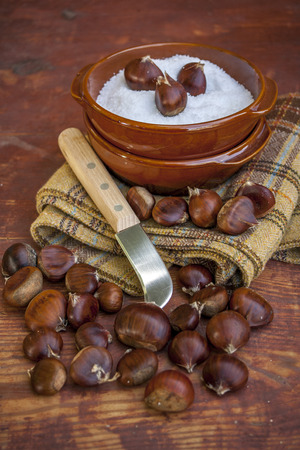 Chestnuts from tree to eat with butter saltの写真素材