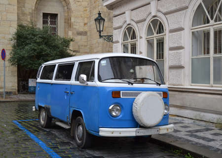 Nice and original blue van to travel on vacation and discover new placesのeditorial素材