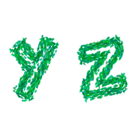 English alphabet made with green leaves, summer theme, lettersのイラスト素材