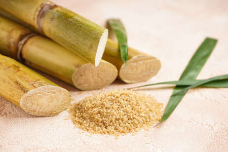 Granulated brown sugar obtained from sugar cane, closeup. agriculture concept.の写真素材