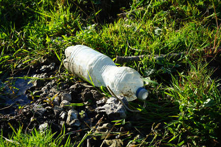 Garbage concept. Environmental pollution, plastic bottle in spring water.