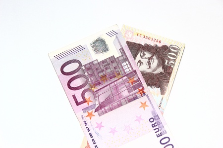 500 Euro with Forintの写真素材