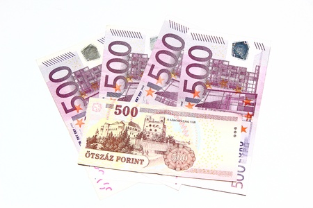 500 Euro with Forintの写真素材