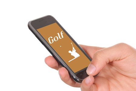 hand held mobile golf sportの写真素材