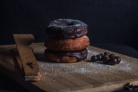 donuts and chocolate morning breakfastの写真素材