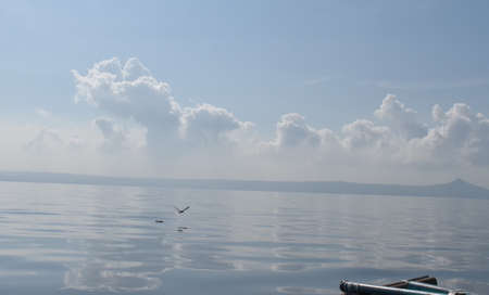 The smooth sailing on the lake in Tagay Tay Philippinesの写真素材