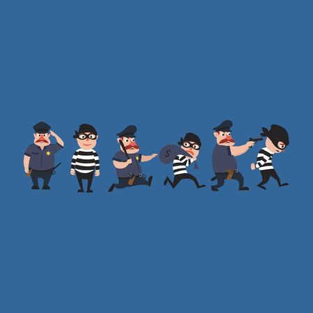 Policeman tries to chase a thiefのイラスト素材
