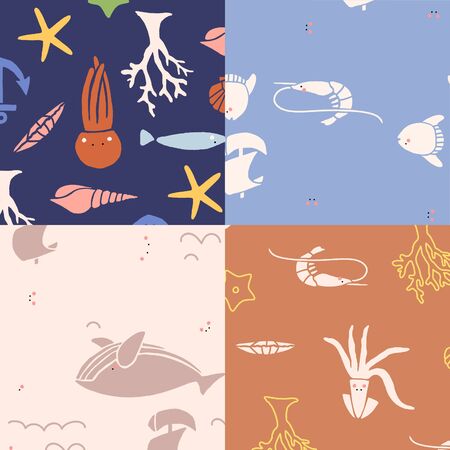 Underwater animals seamless pattern set vectorのイラスト素材