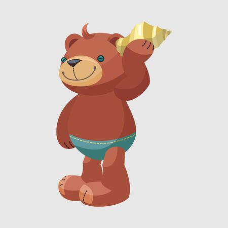 teddy bear listening to the seashell vector illustrationのイラスト素材