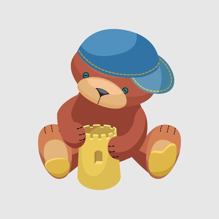 teddy bear make a sand castle vector illustrationのイラスト素材