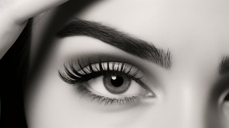 Beautiful woman eye with long eyelashes. Close-up.の素材