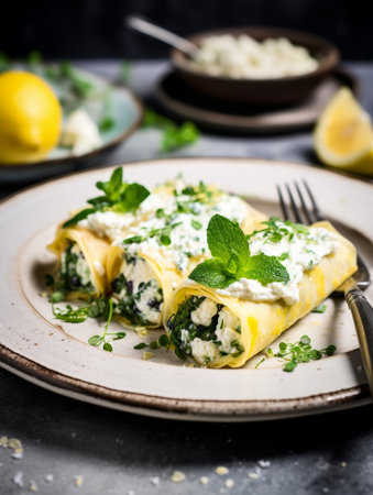 Cannelloni stuffed with ricotta cheese, spinach and herbsの素材