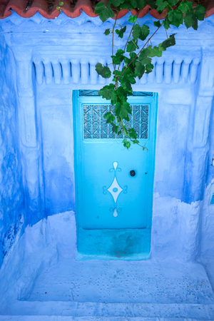 Street and building at Chefchaouen, the blue city in the Morocco. Old traditional town. Travel destination concept. Architectural decoration and design details.の写真素材