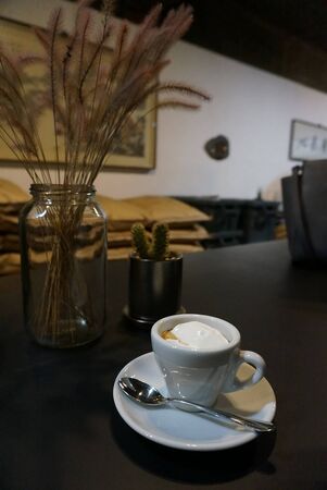 milk coffee with ice cream in a beautiful settingの写真素材